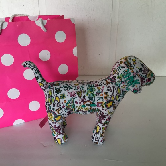 PINK VICTORIAS SECRET GRAFFITI PRINT MINI DOG PLUSH - Picture 5 of 12